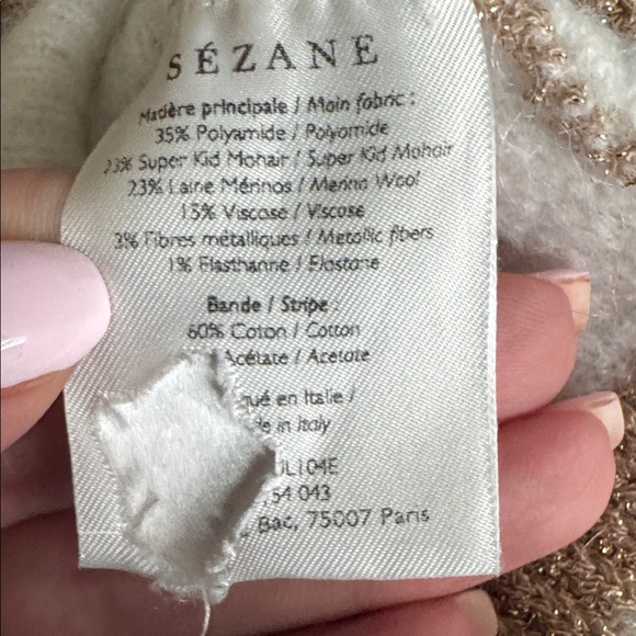 Sezane Striped Cream and gold Sweater with Button Detail - Picture 4 of 5